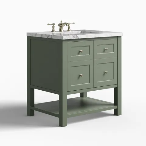 Bridgette 30" Single Vanity in Smokey Celadon with 3 cm Carrara Marble Top
