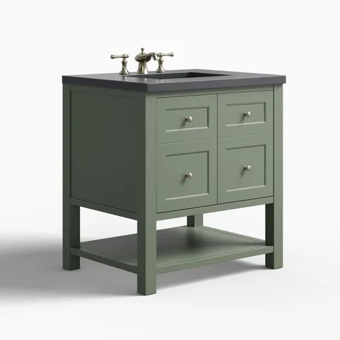 Bridgette 30" Single Vanity in Smokey Celadon with 3 cm Charcoal Soapstone Quartz Top