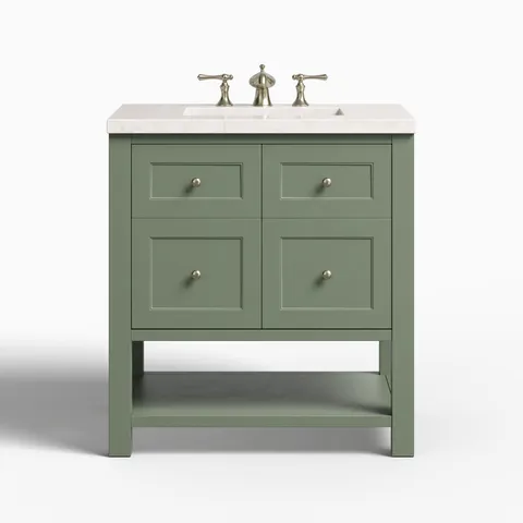 Bridgette 30" Single Vanity in Smokey Celadon with 3 cm Eternal Jasmine Pearl Quartz Top
