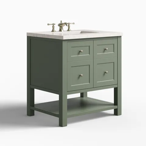Bridgette 30" Single Vanity in Smokey Celadon with 3 cm Eternal Jasmine Pearl Quartz Top