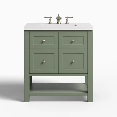 Bridgette 30" Single Vanity in Smokey Celadon with 3 cm White Zeus Quartz Top