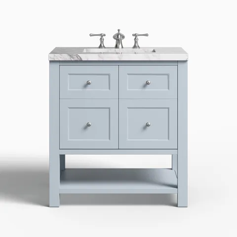 Bridgette 30" Single Vanity in Serenity Blue with 3 cm Carrara Marble Top