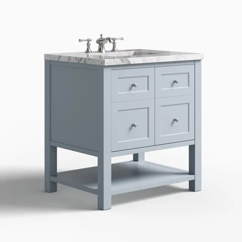 Bridgette 30" Single Vanity in Serenity Blue with 3 cm Carrara Marble Top