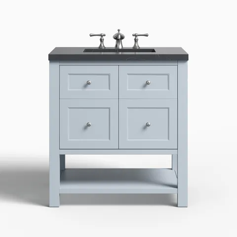 Bridgette 30" Single Vanity in Serenity Blue with 3 cm Charcoal Soapstone Quartz Top