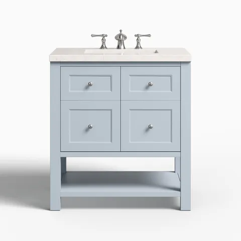 Bridgette 30" Single Vanity in Serenity Blue with 3 cm Eternal Jasmine Pearl Quartz Top