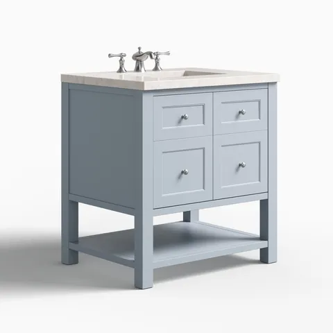 Bridgette 30" Single Vanity in Serenity Blue with 3 cm Eternal Jasmine Pearl Quartz Top