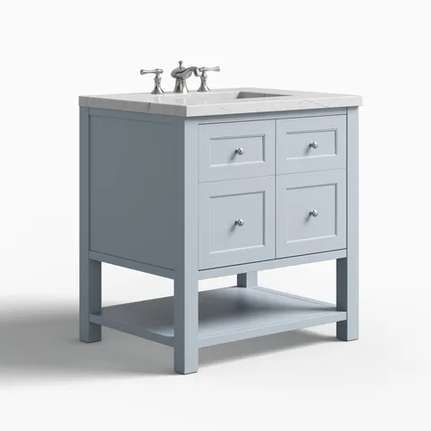 Bridgette 30" Single Vanity in Serenity Blue with 3 cm Ethereal Noctis Quartz Top