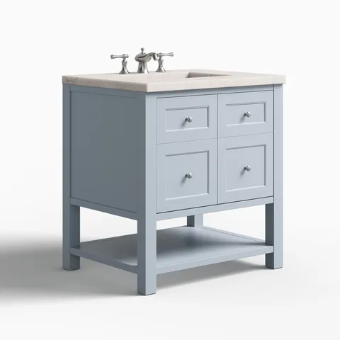 Bridgette 30" Single Vanity in Serenity Blue with 3 cm Victorian Silver Quartz Top