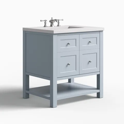 Bridgette 30" Single Vanity in Serenity Blue with 3 cm White Zeus Quartz Top