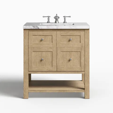 Bridgette 30" Single Vanity in Whitewashed Oak with 3 cm Carrara White Marble Top