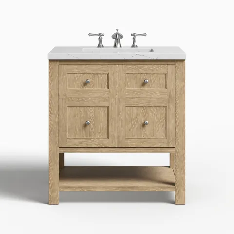 Bridgette 30" Single Vanity in Whitewashed Oak with 3 cm Ethereal Noctis Quartz Top