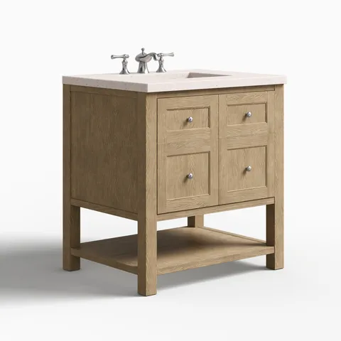 Bridgette 30" Single Vanity in Whitewashed Oak with 3 cm Lime Delight Quartz Top