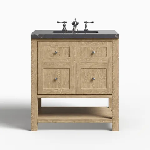 Bridgette 30" Single Vanity in Whitewashed Oak with 3 cm Parisien Bleu Quartz Top