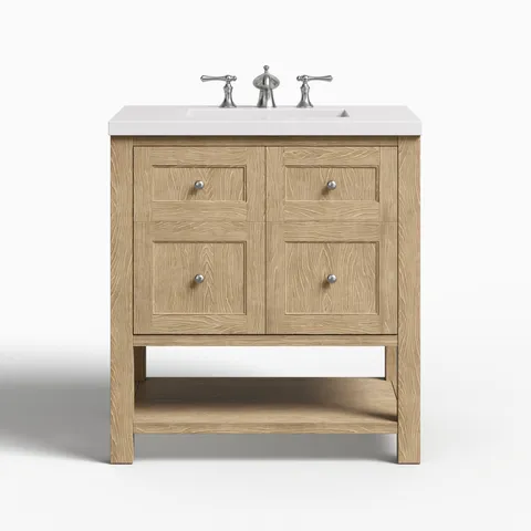 Bridgette 30" Single Vanity in Whitewashed Oak with 3 cm White Zeus Quartz Top