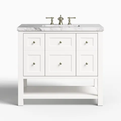 Bridgette 36" Single Vanity in Bright White with 3 cm Carrara Marble Top