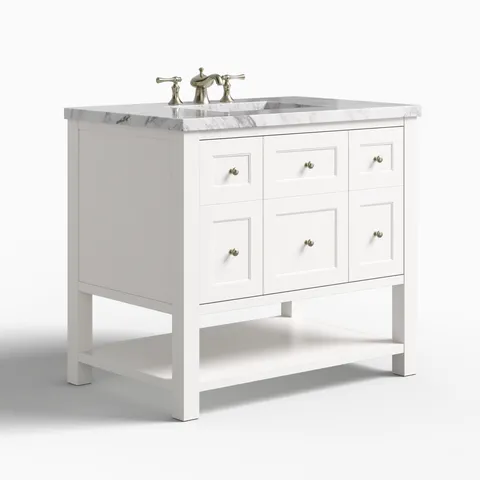 Bridgette 36" Single Vanity in Bright White with 3 cm Carrara Marble Top
