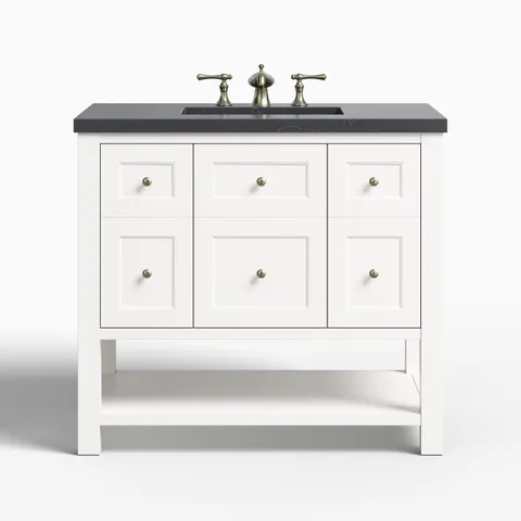 Bridgette 36" Single Vanity in Bright White with 3 cm Charcoal Soapstone Quartz Top