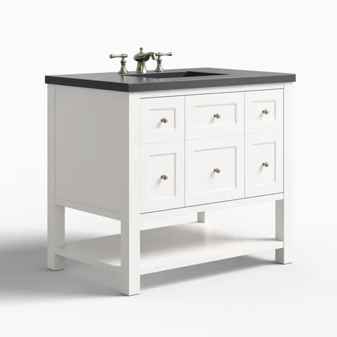 Bridgette 36" Single Vanity in Bright White with 3 cm Charcoal Soapstone Quartz Top