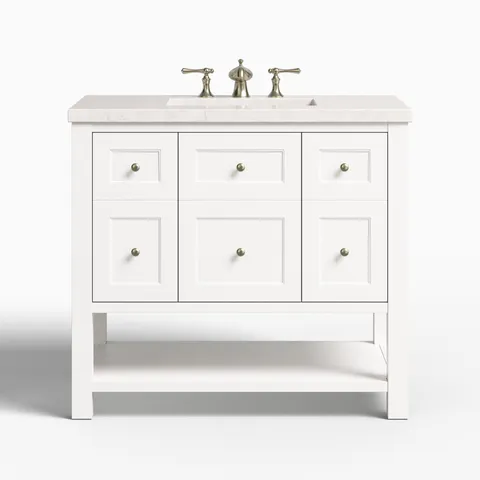 Bridgette 36" Single Vanity in Bright White with 3 cm Eternal Jasmine Pearl Quartz Top