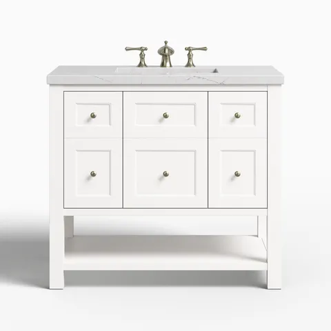 Bridgette 36" Single Vanity in Bright White with 3 cm Ethereal Noctis Quartz Top