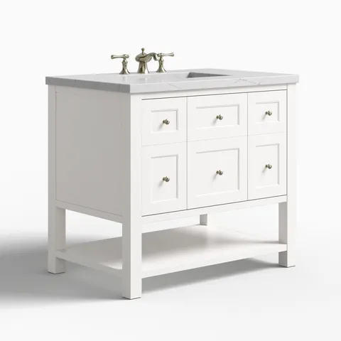 Bridgette 36" Single Vanity in Bright White with 3 cm Ethereal Noctis Quartz Top