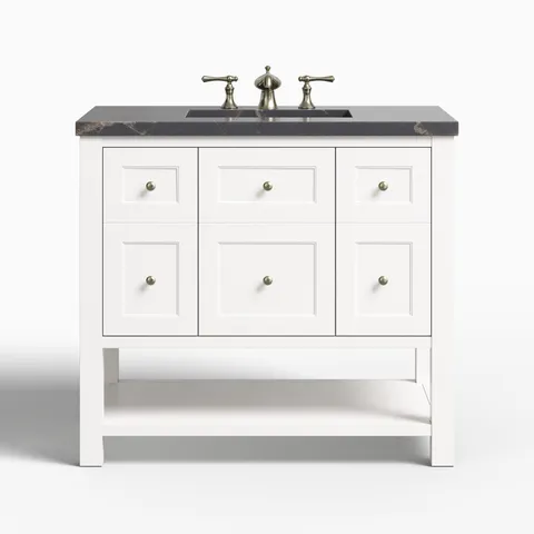 Bridgette 36" Single Vanity in Bright White with 3 cm Parisien Bleu Quartz Top