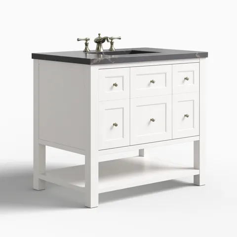 Bridgette 36" Single Vanity in Bright White with 3 cm Parisien Bleu Quartz Top