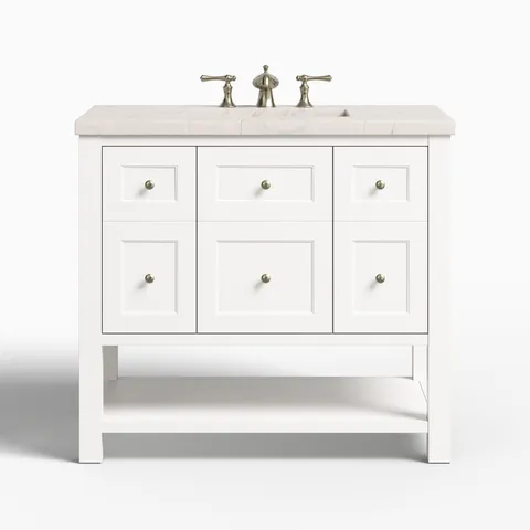 Bridgette 36" Single Vanity in Bright White with 3 cm Victorian Silver Quartz Top