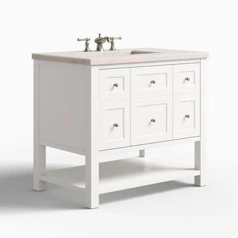 Bridgette 36" Single Vanity in Bright White with 3 cm Victorian Silver Quartz Top