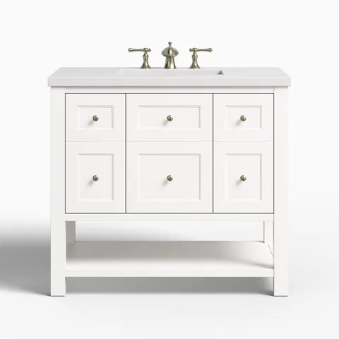 Bridgette 36" Single Vanity in Bright White with 3 cm White Zeus Quartz Top