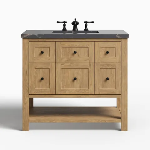 Bridgette 36" Single Vanity in Light Natural Oak with 3 cm Parisien Bleu Quartz Top