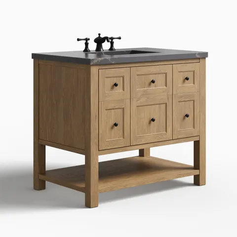 Bridgette 36" Single Vanity in Light Natural Oak with 3 cm Parisien Bleu Quartz Top