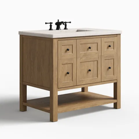 Bridgette 36" Single Vanity in Light Natural Oak with 3 cm Victorian Silver Quartz Top