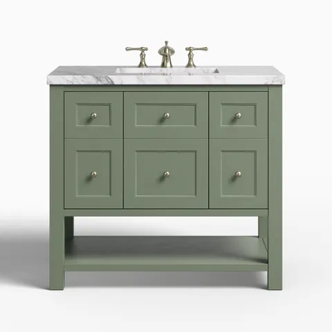 Bridgette 36" Single Vanity in Smokey Celadon with 3 cm Carrara Marble Top