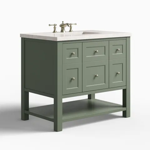 Bridgette 36" Single Vanity in Smokey Celadon with 3 cm Eternal Jasmine Pearl Quartz Top