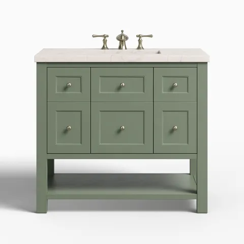 Bridgette 36" Single Vanity in Smokey Celadon with 3 cm Victorian Silver Quartz Top