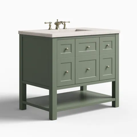 Bridgette 36" Single Vanity in Smokey Celadon with 3 cm Victorian Silver Quartz Top