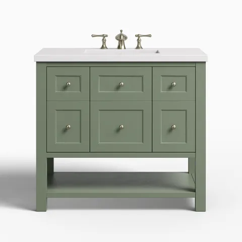 Bridgette 36" Single Vanity in Smokey Celadon with 3 cm White Zeus Quartz Top