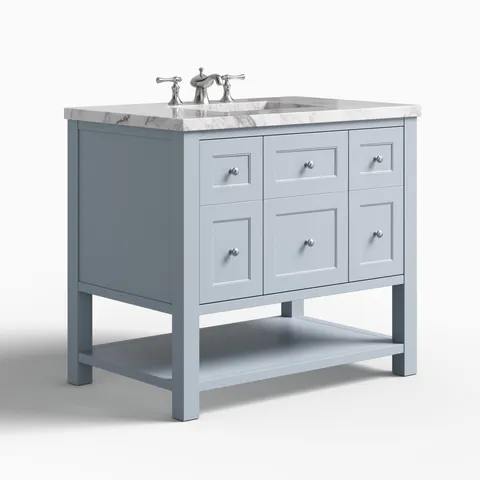 Bridgette 36" Single Vanity in Serenity Blue with 3 cm Carrara Marble Top