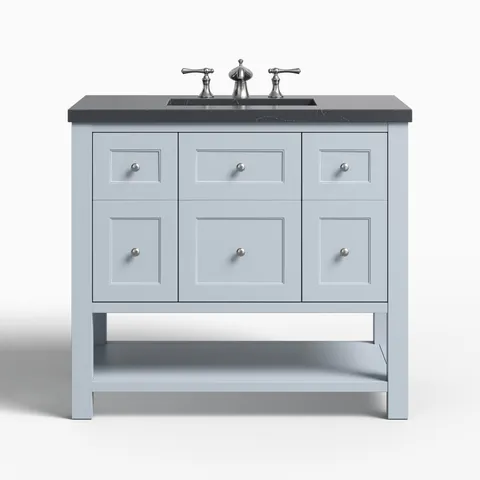Bridgette 36" Single Vanity in Serenity Blue with 3 cm Charcoal Soapstone Quartz Top