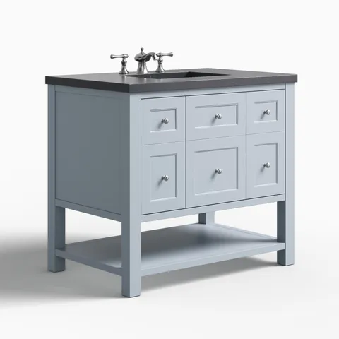 Bridgette 36" Single Vanity in Serenity Blue with 3 cm Charcoal Soapstone Quartz Top