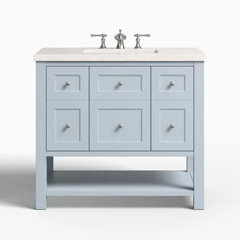 Bridgette 36" Single Vanity in Serenity Blue with 3 cm Eternal Jasmine Pearl Quartz Top
