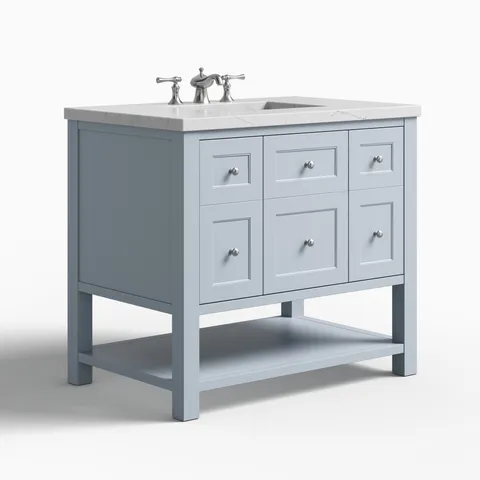 Bridgette 36" Single Vanity in Serenity Blue with 3 cm Ethereal Noctis Quartz Top