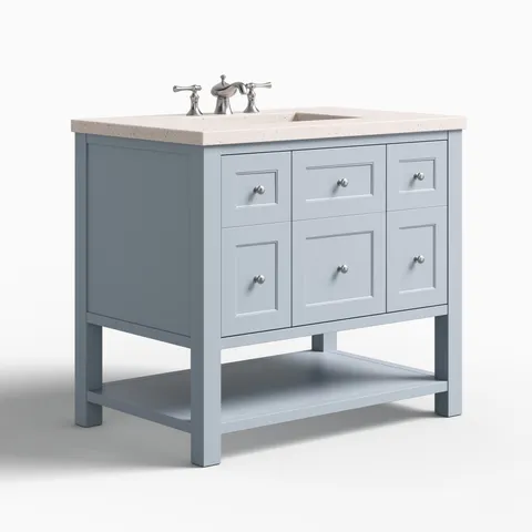 Bridgette 36" Single Vanity in Serenity Blue with 3 cm Lime Delight Quartz Top