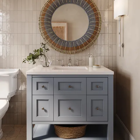 Bridgette 36" Single Vanity in Serenity Blue with 3 cm White Zeus Quartz Top