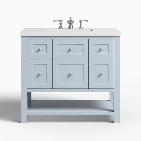 Bridgette 36" Single Vanity in Serenity Blue with 3 cm White Zeus Quartz Top