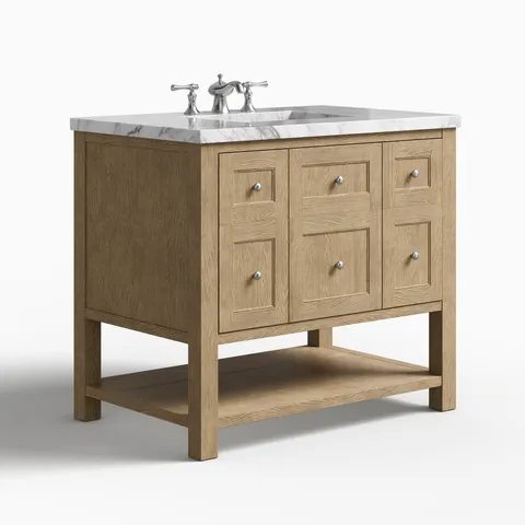 Bridgette 36" Single Vanity in Whitewashed Oak with 3 cm Carrara White Marble Top
