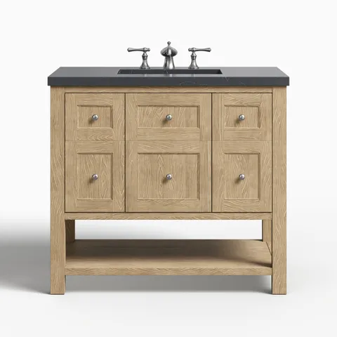 Bridgette 36" Single Vanity in Whitewashed Oak with 3 cm Charcoal Soapstone Quartz Top