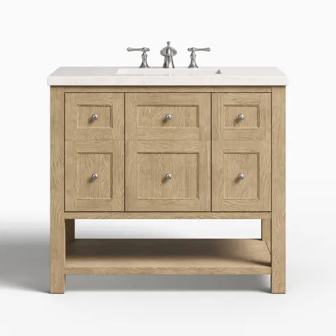 Bridgette 36" Single Vanity in Whitewashed Oak with 3 cm Eternal Jasmine Pearl Quartz Top