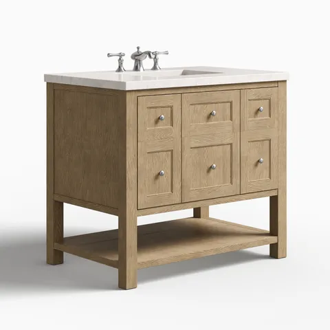 Bridgette 36" Single Vanity in Whitewashed Oak with 3 cm Eternal Jasmine Pearl Quartz Top